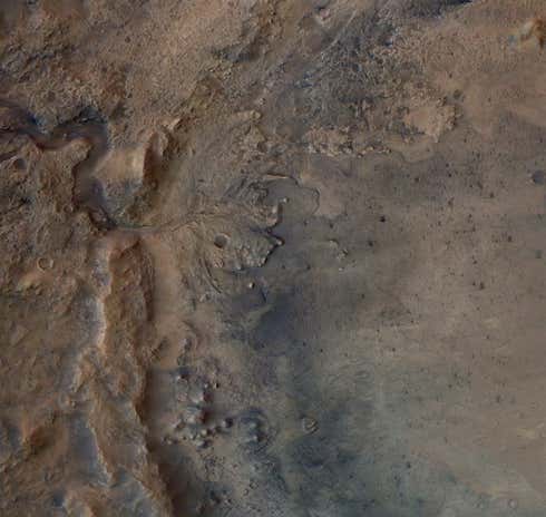 Cráter Jezero, lugar de aterrizaje de Perseverance, fotografiado por el Mars Express Orbiter de la Agencia Espacial Europea.