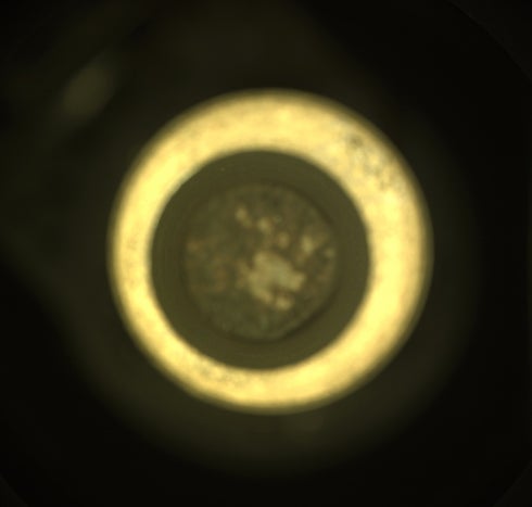 Una muestra fotografiada por CacheCam de Perseverance en el interior del rover el 8 de septiembre.