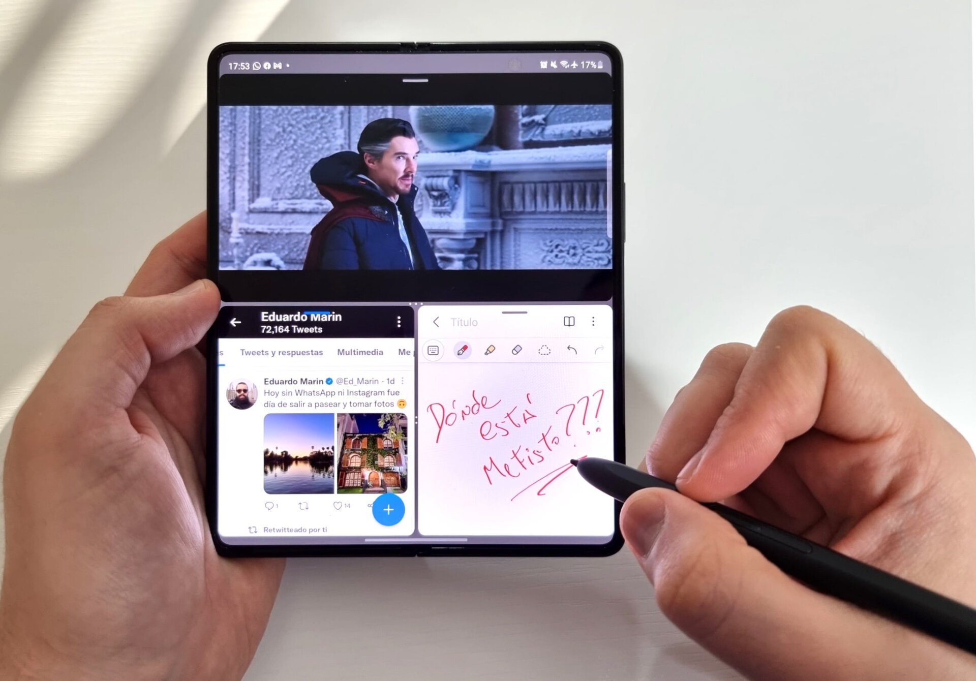 YouTube, Twitter y la app para tomar notas en la pantalla al mismo tiempo.