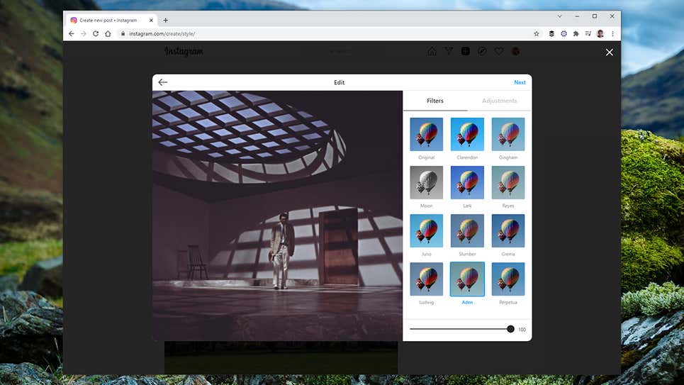 Instagram web tiene algunos filtros, pero no todos.