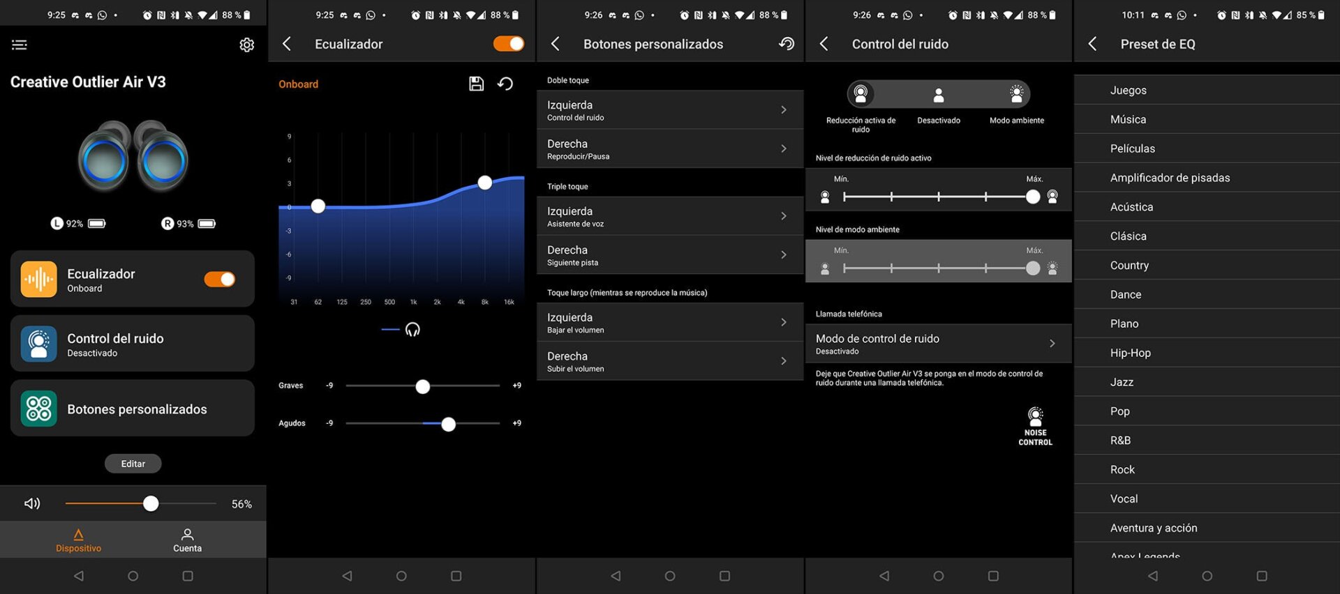 Un recorrido en imágenes por los diferentes menús de la aplicación de Creative.