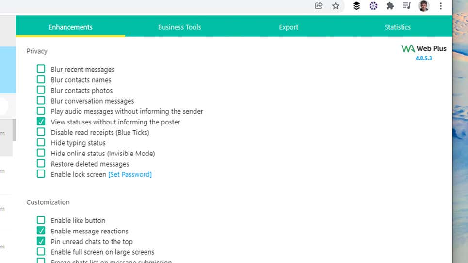 Screenshot: WA Web Plus.