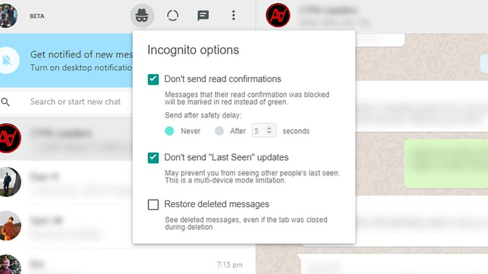 Screenshot: WAIncognito.