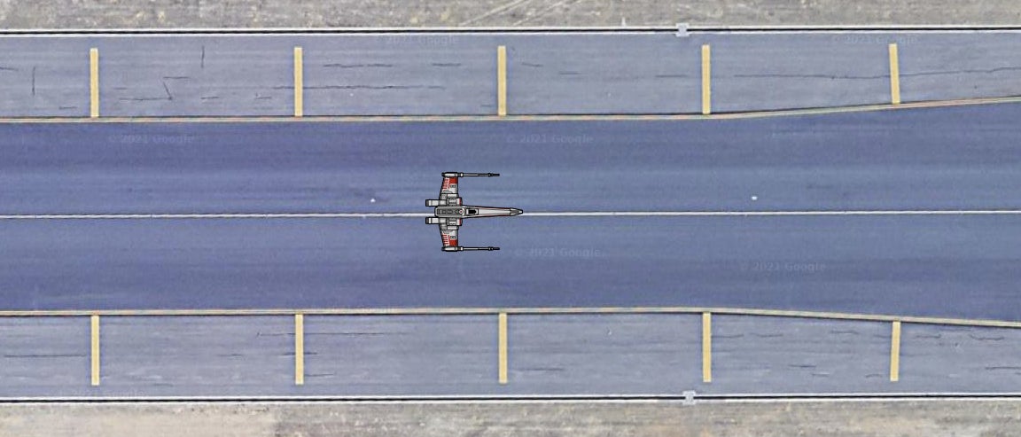 Un X-Wing despegando desde una de las pistas del aeropuerto de Madrid-Barajas