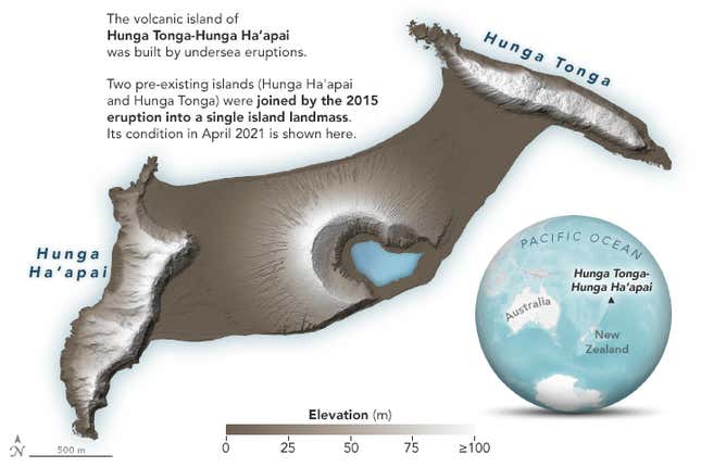 Representación de las islas antes de la erupción del 15 de enero.
