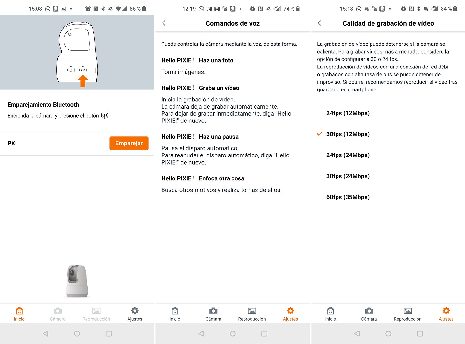 Los comandos de voz pueden consultarse desde la App. De hecho todo el manual de la cámara está ahí.