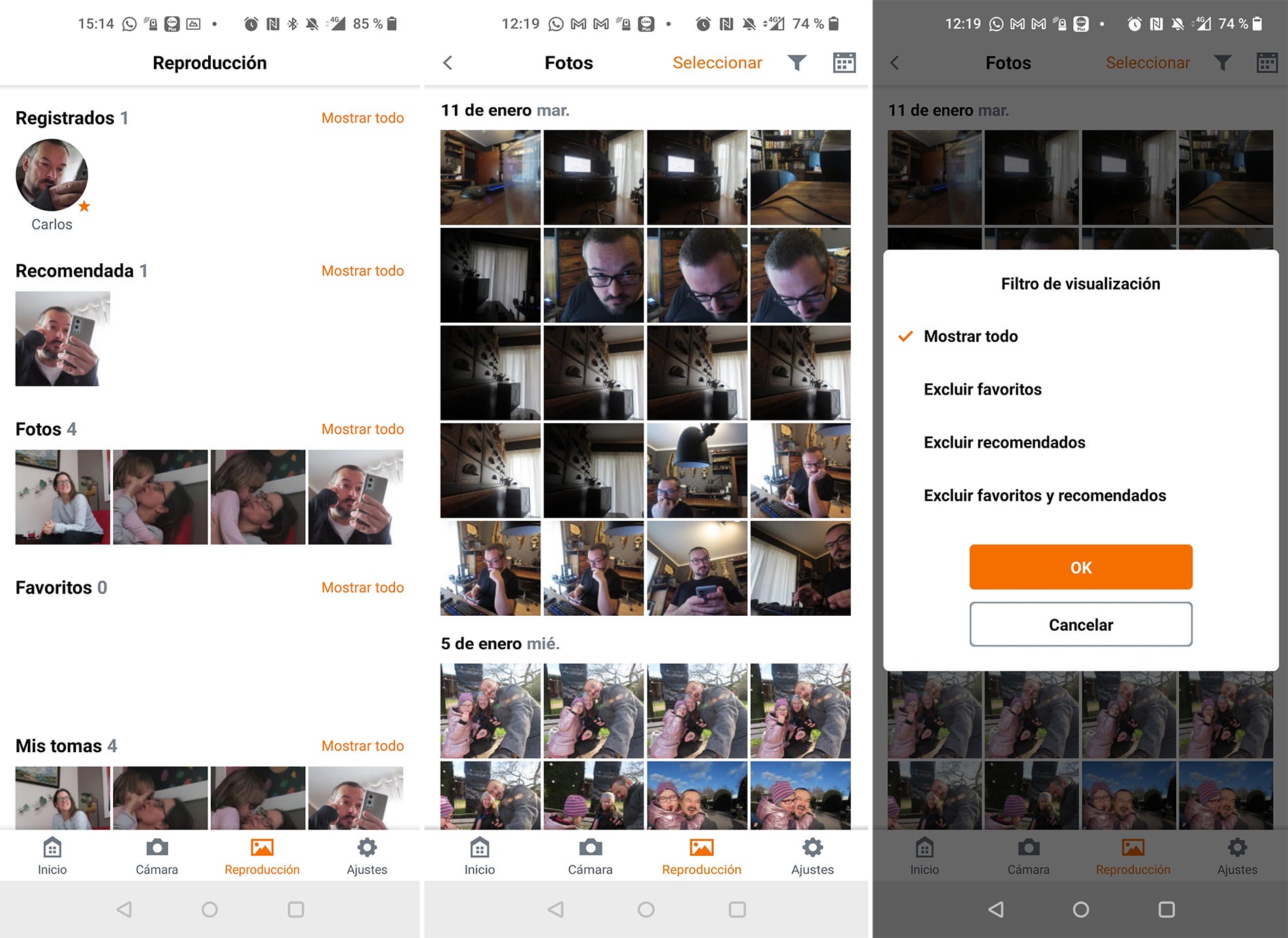La App permite ver las fotos tomadas, organizarlas, descargarlas en el móvil, o borrarlas de la MicroSD de la cámara.