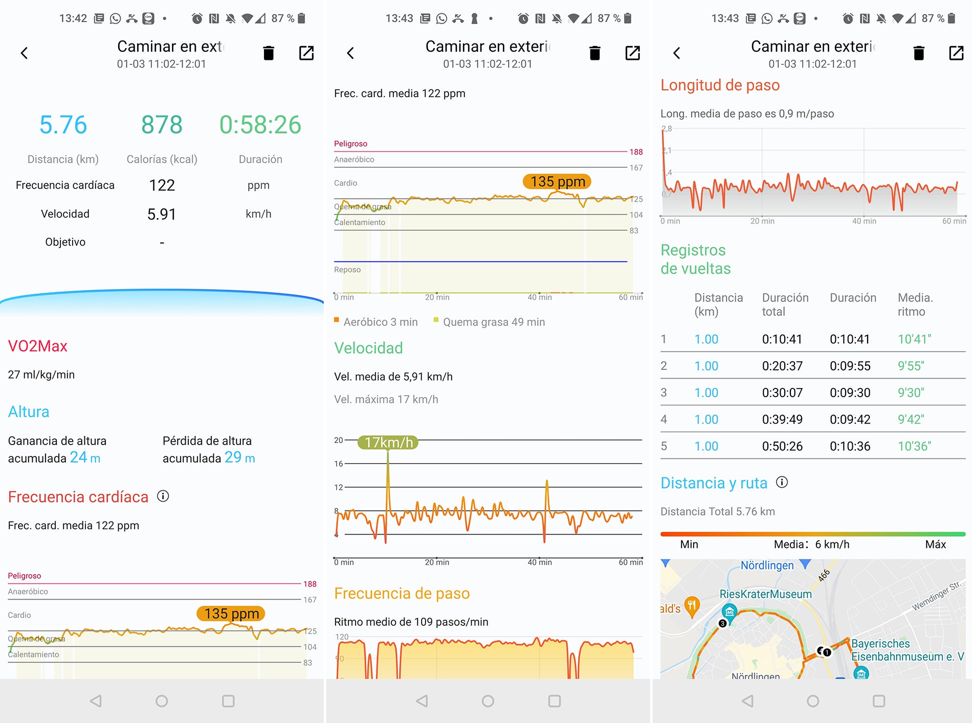 Un vistazo a los datos que registra la app EjercicioTIC (accesible desde el hub de Mobvoi).