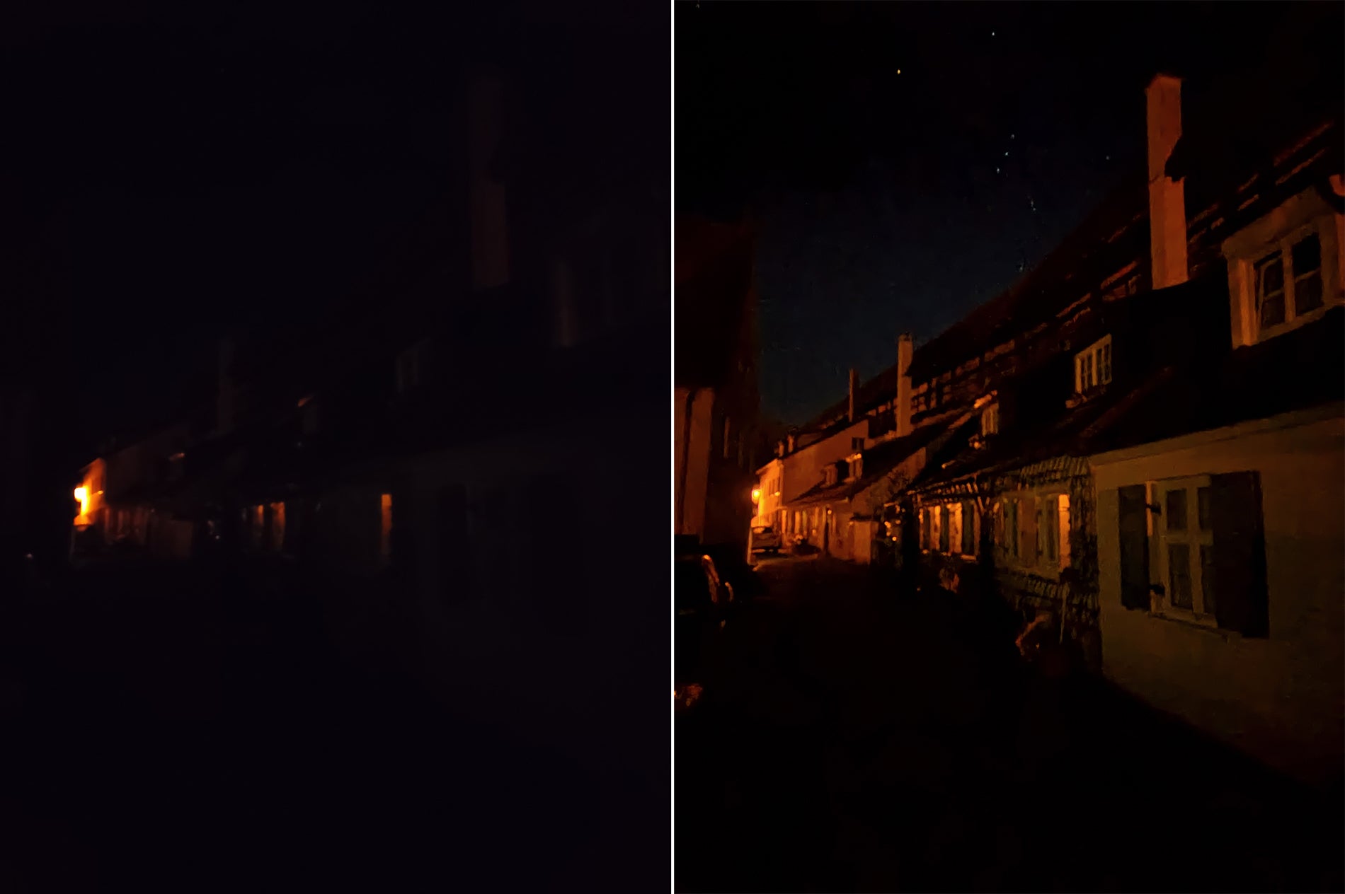 Las fotos en modo nocturno (a la derecha) incluso muestran las estrellas. No son resultados perfectos, pero ahora se nota que han mejorado. Este es el camino.