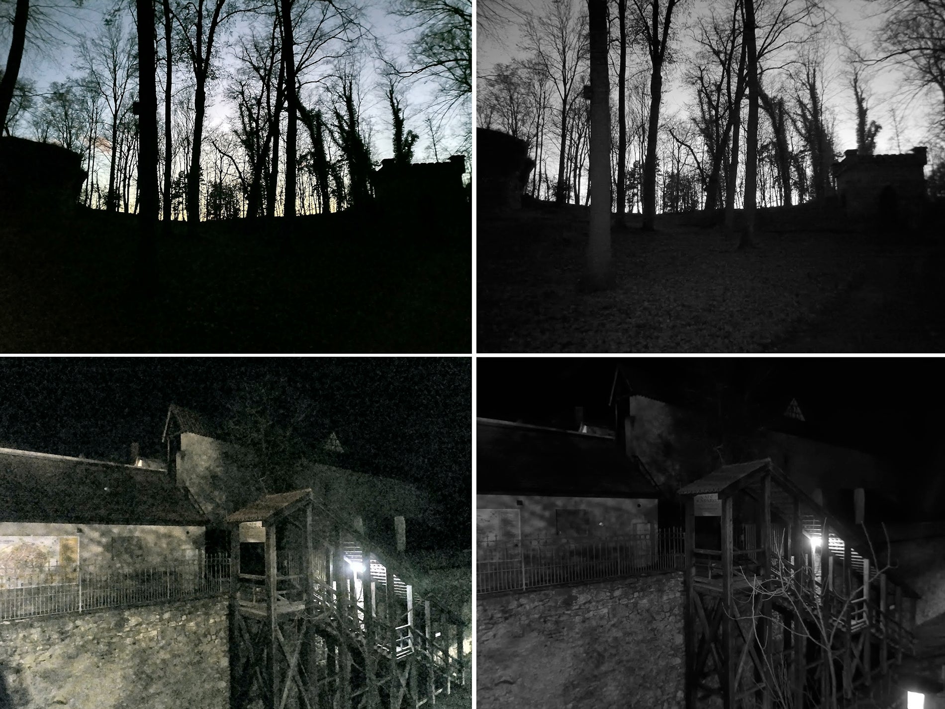 Fotos nocturnas, comparadas con la misma imagen tomada con la cámara de visión nocturna.