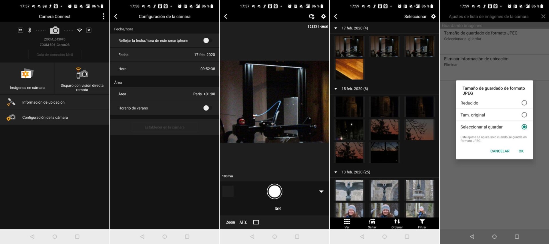 Un paseo por las opciones de la app Camera Connect.