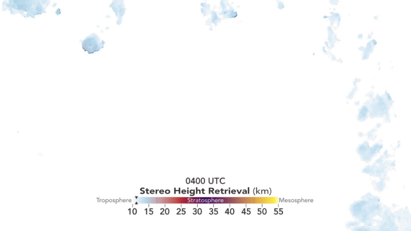 Animación de timelapse que muestra la erupción en el transcurso de 13 horas el 15 de enero de 2022