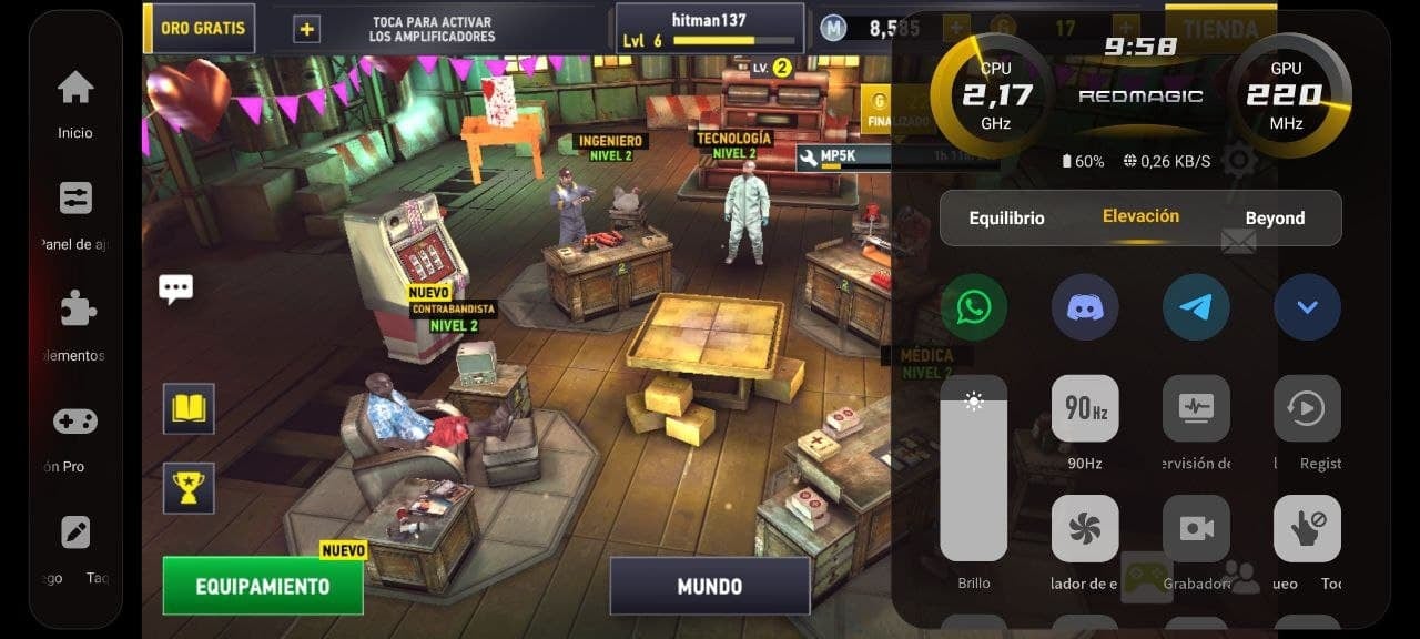 El menú de juegos que se abre al deslizar el dedo (dos veces) desde la parte izquierda.