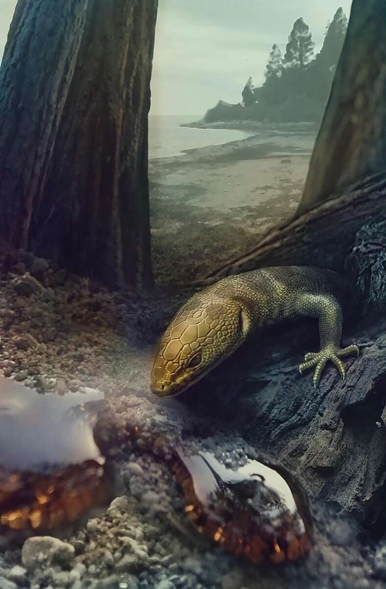 Una reconstrucción de Retinosaurus en su entorno natural