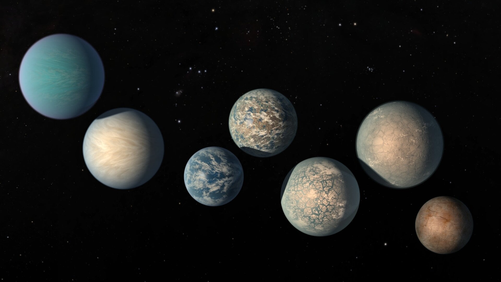 Imagen artística del sistema de exoplanetas TRAPPIST-1.