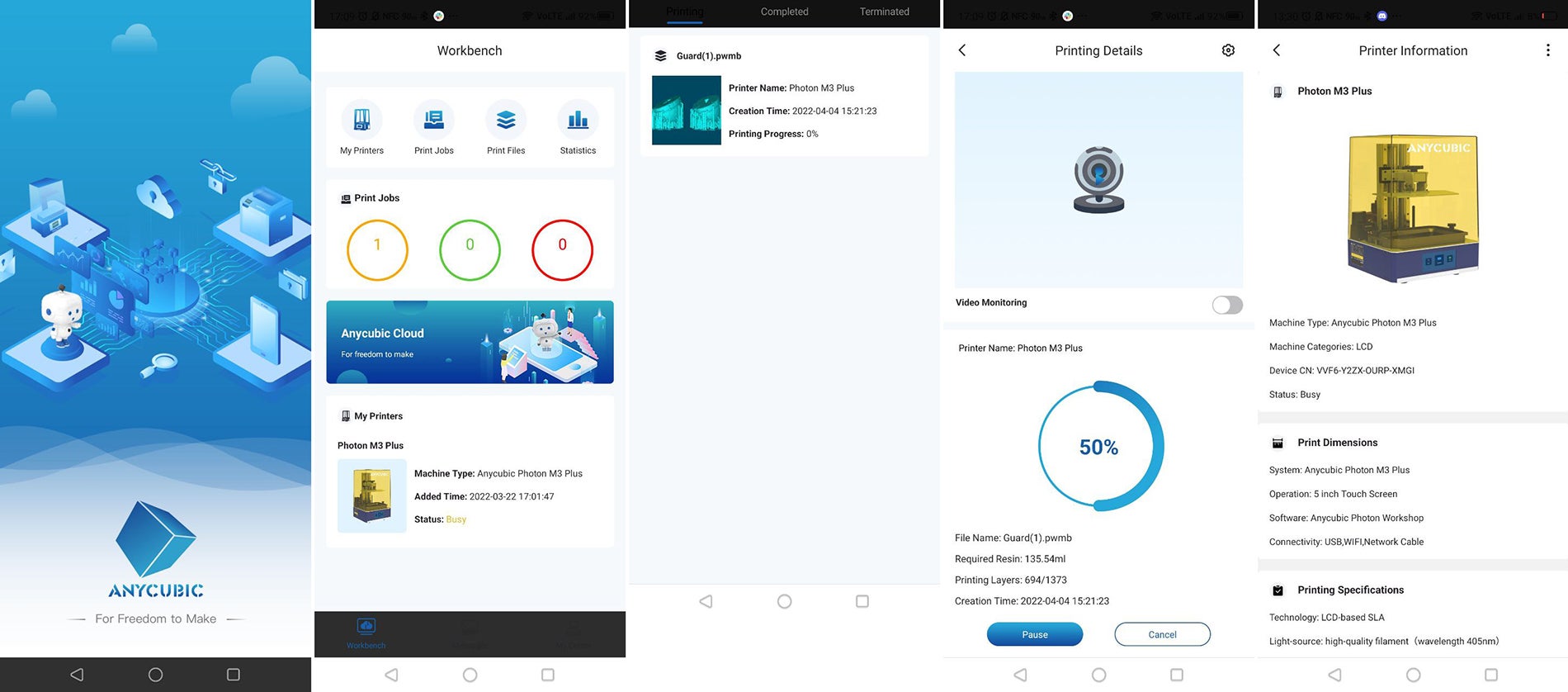 Un vistazo a las opciones de Anycubic Cloud en Android.