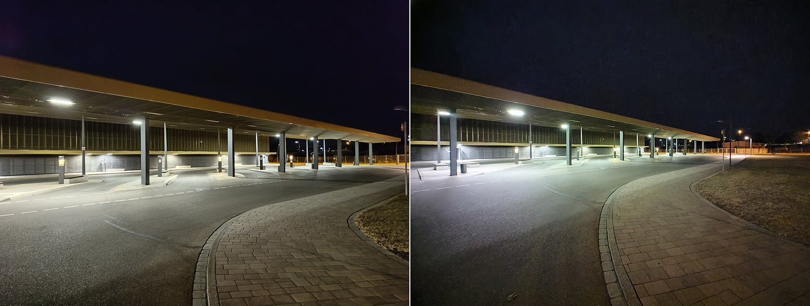 A la izquierda, mono nocturno con la cámara principal. A la derecha, modo nocturno con la gran angular.