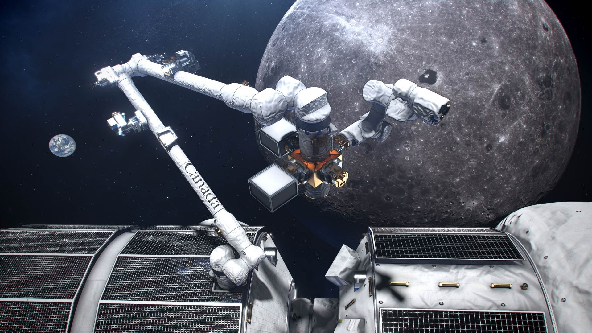 Imagen conceptual que muestra el Canadarm3 de la Agencia Espacial Canadiense. 