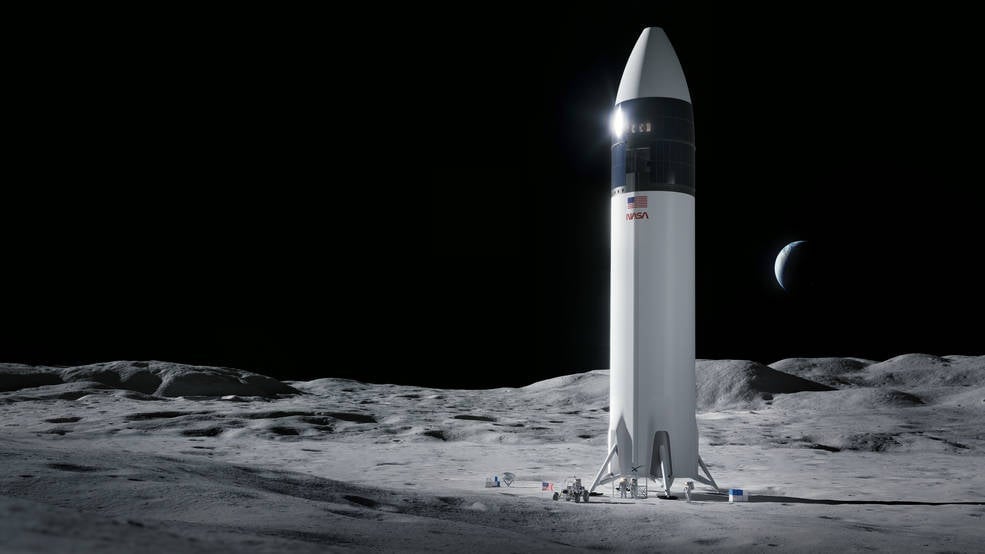 Imagen conceptual que muestra un diseño de un ater rador humano de SpaceX. 