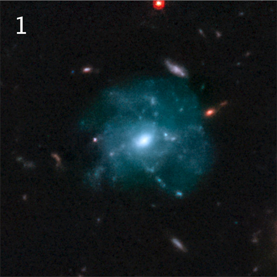 Una galaxia espiral, salpicada de cúmulos de estrellas en formación.