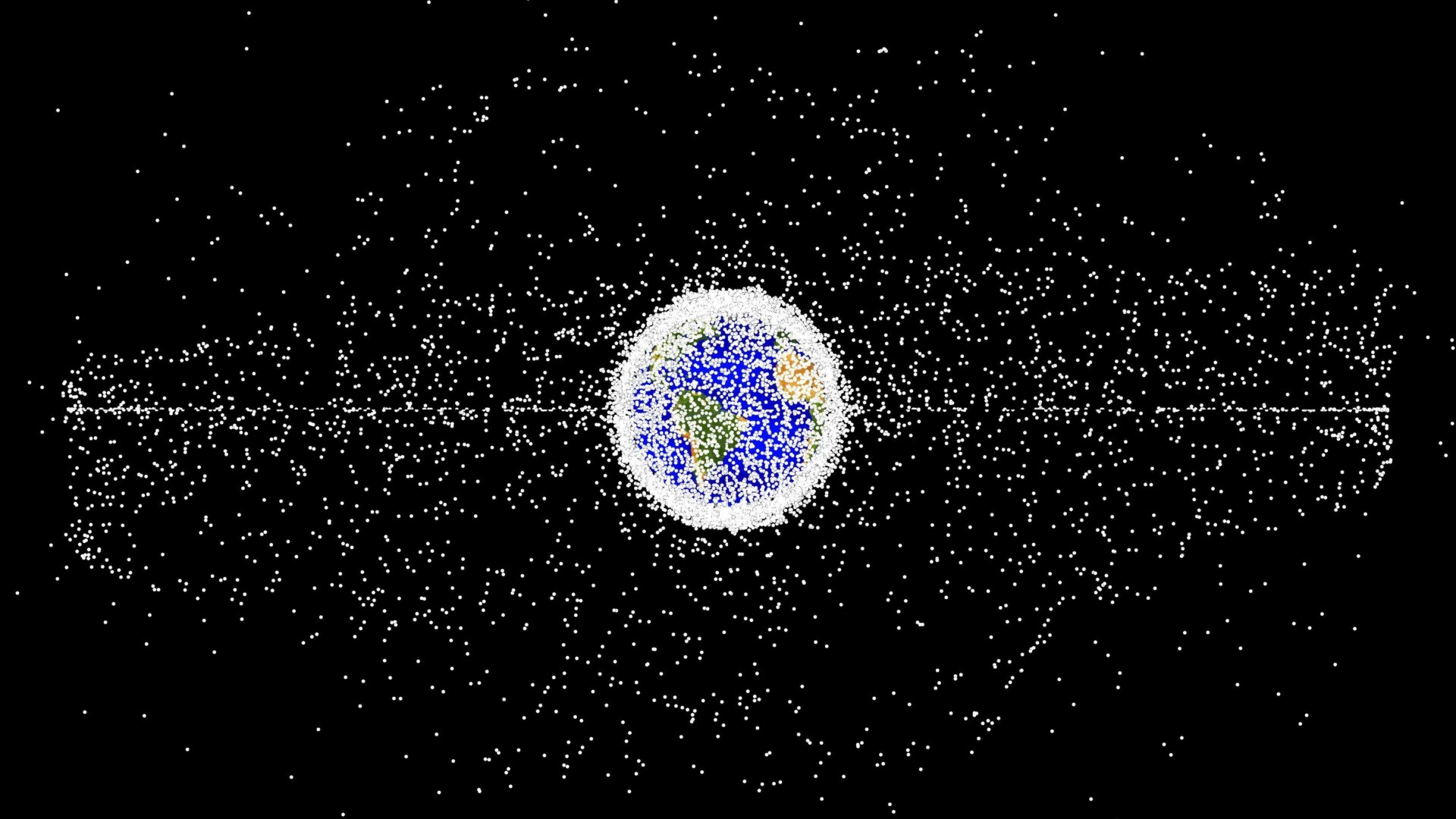 Una simulación de los desechos que orbitan la Tierra.