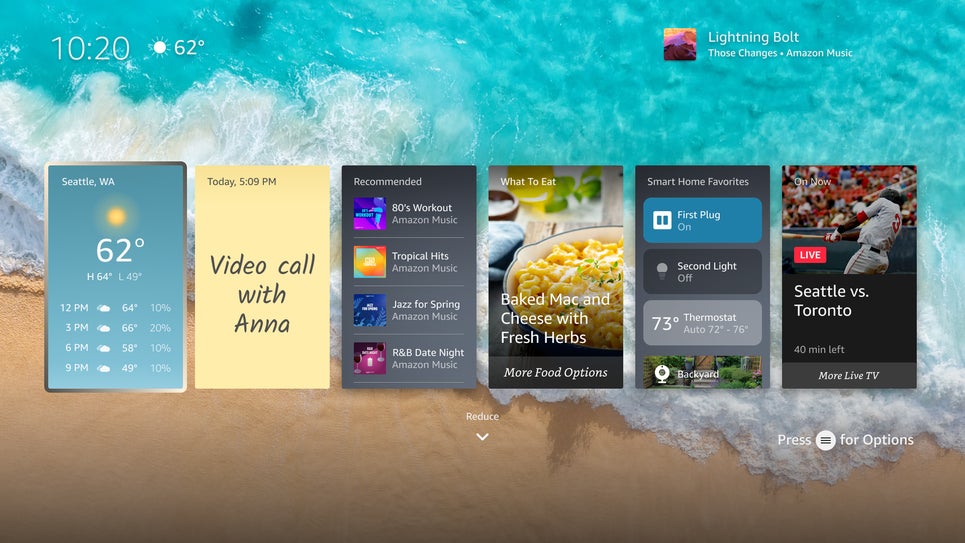 Algunos de los widgets en el Fire TV Omni QLED.