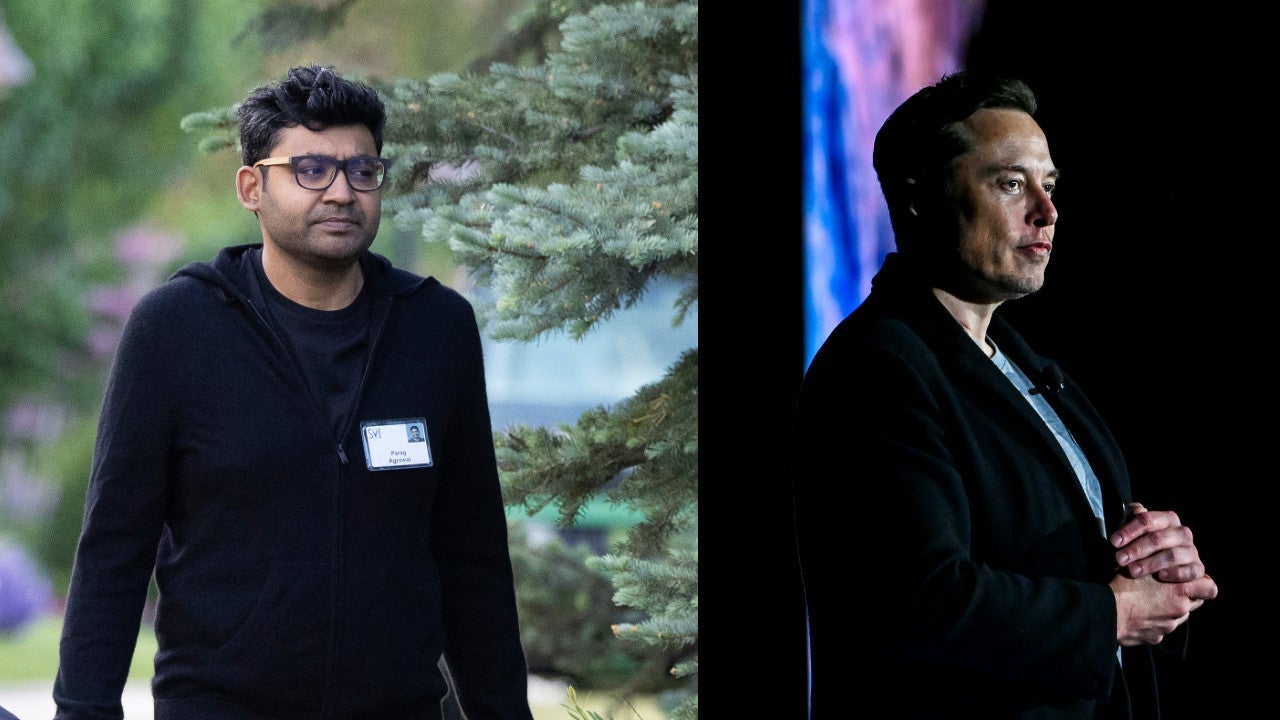 El CEO de Twitter Parag Agrawal (izquierda) y Elon Musk