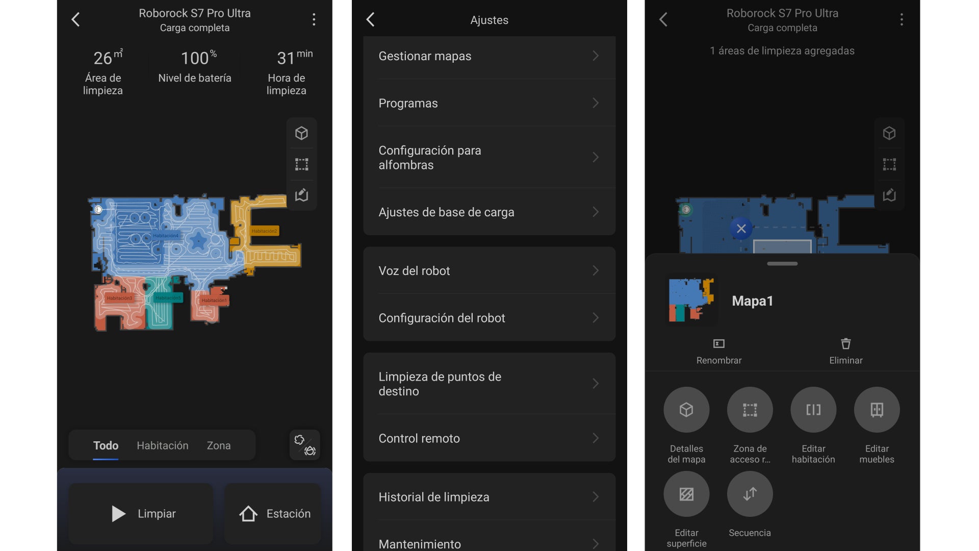 Algunos detalles de la completa app de Roborock