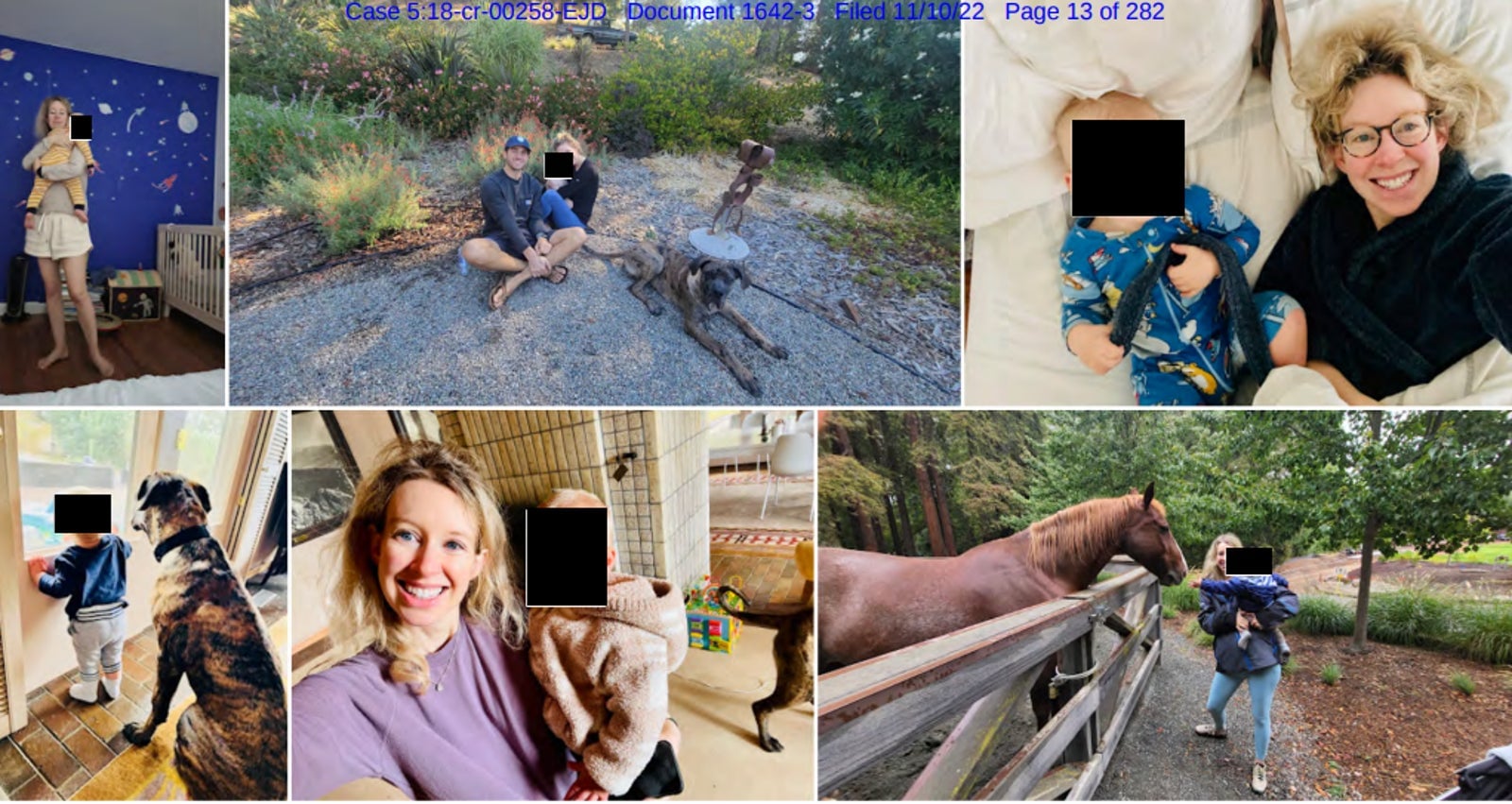 Elizabeth Holmes con su hijo de 1 año en imágenes enviadas al tribunal en apoyo de una sentencia indulgente