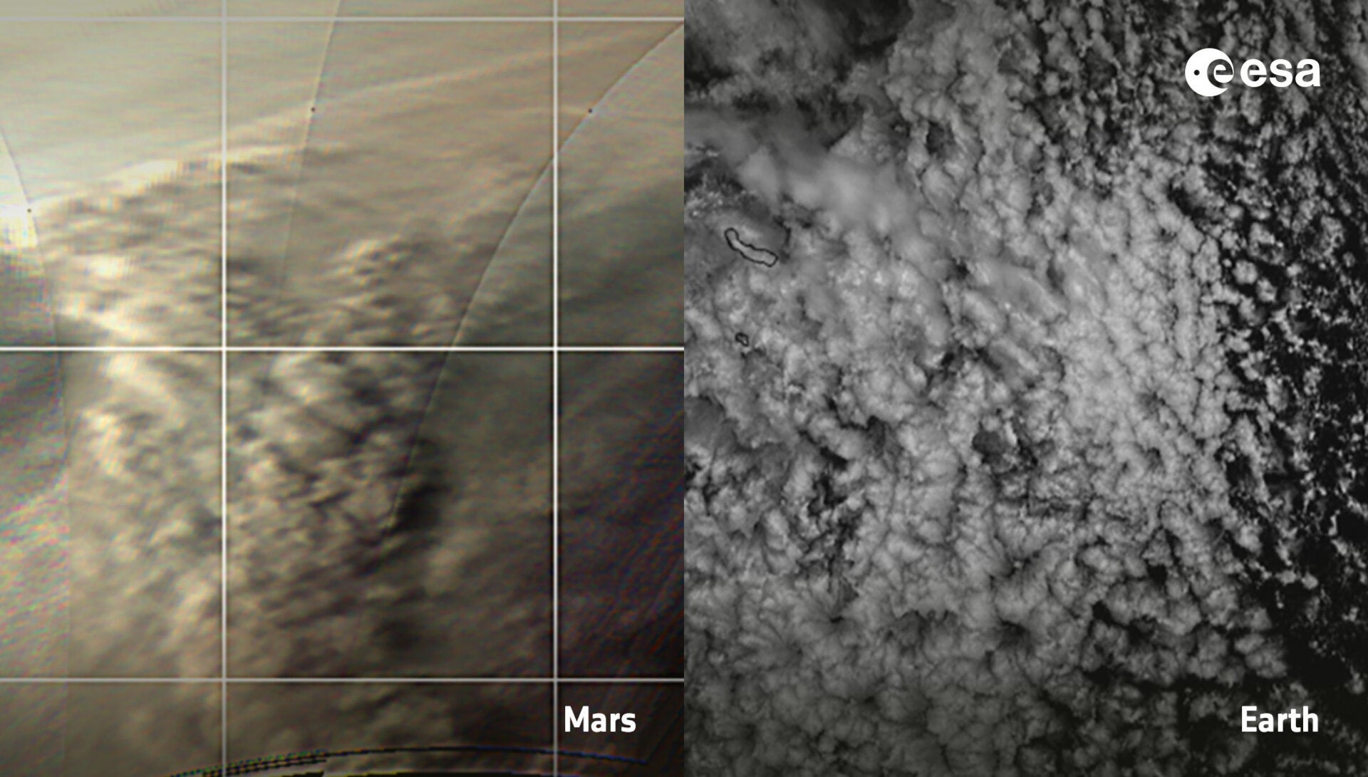 Photo: Mars: ESA/GCP/UPV/EHU Bilbao; Earth: EUMETSET