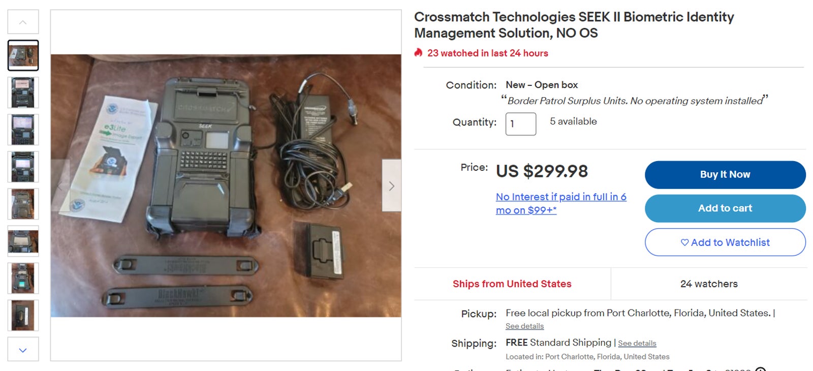 Otros dispositivos SEEK II y otros escáneres biométricos utilizados por las agencias militares y federales de EE. UU. como la Patrulla Fronteriza siguen a la venta en eBay