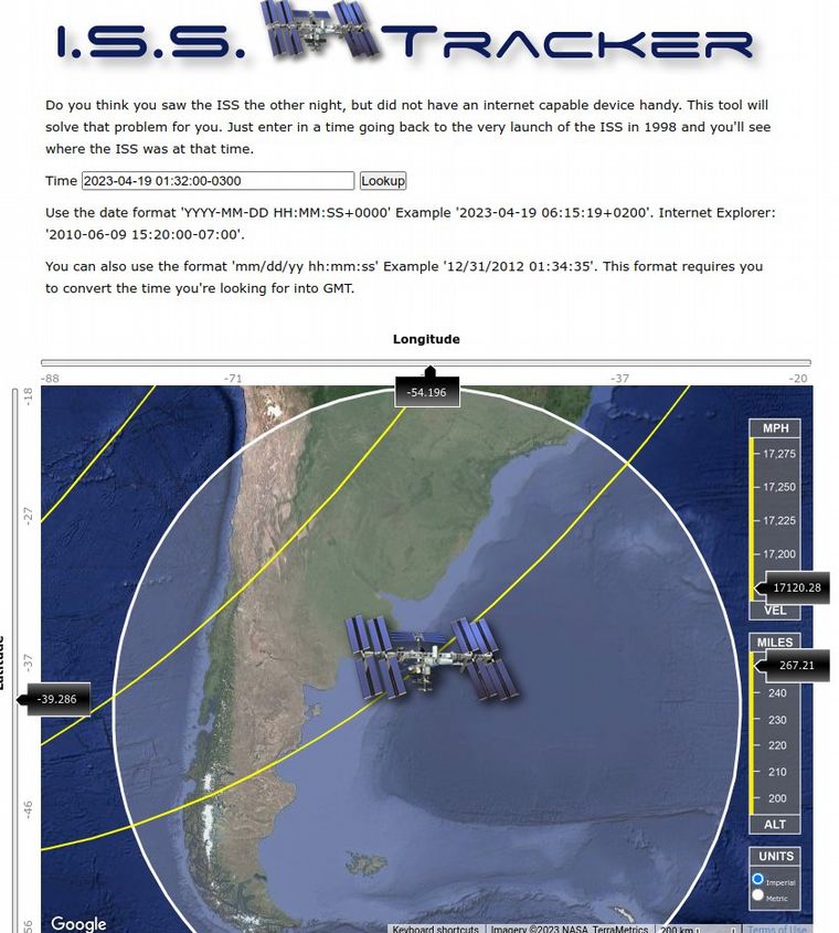 La ubicación de la Estación Espacial Internacional a la hora aproximada del incidente
