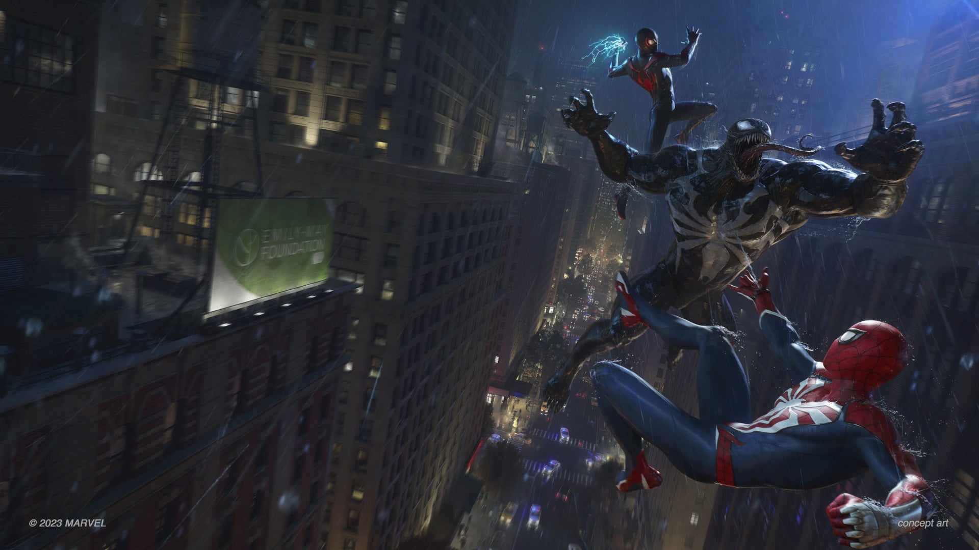Imagen del arte conceptual de Spider-Man 2 en la que vemos a Venom.