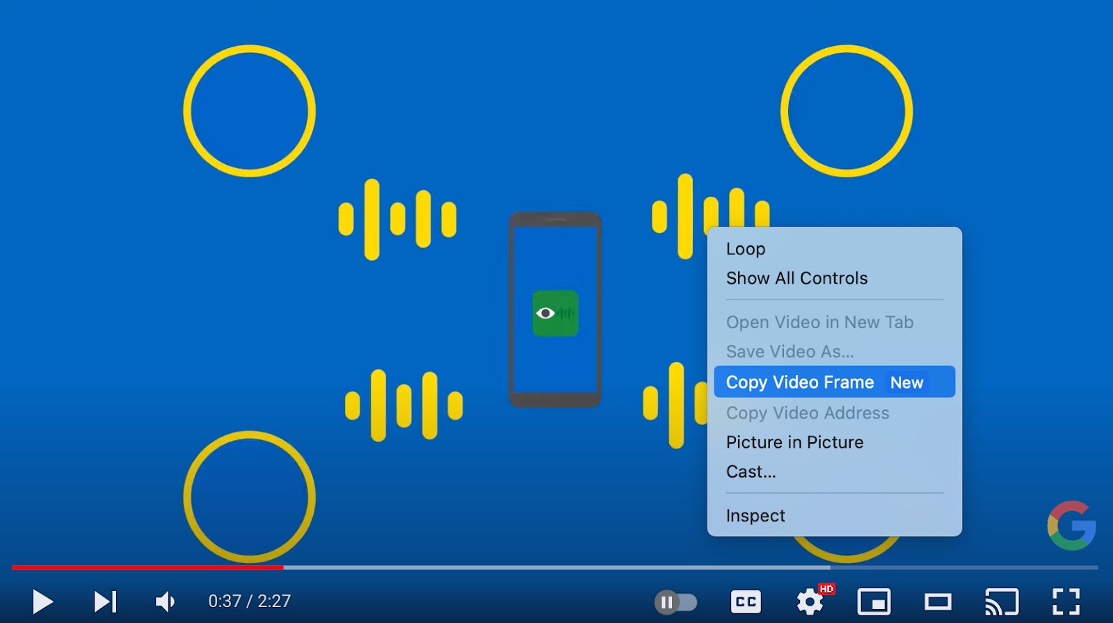 La nueva capacidad aparecerá cuando hagas clic derecho en un video pausado.