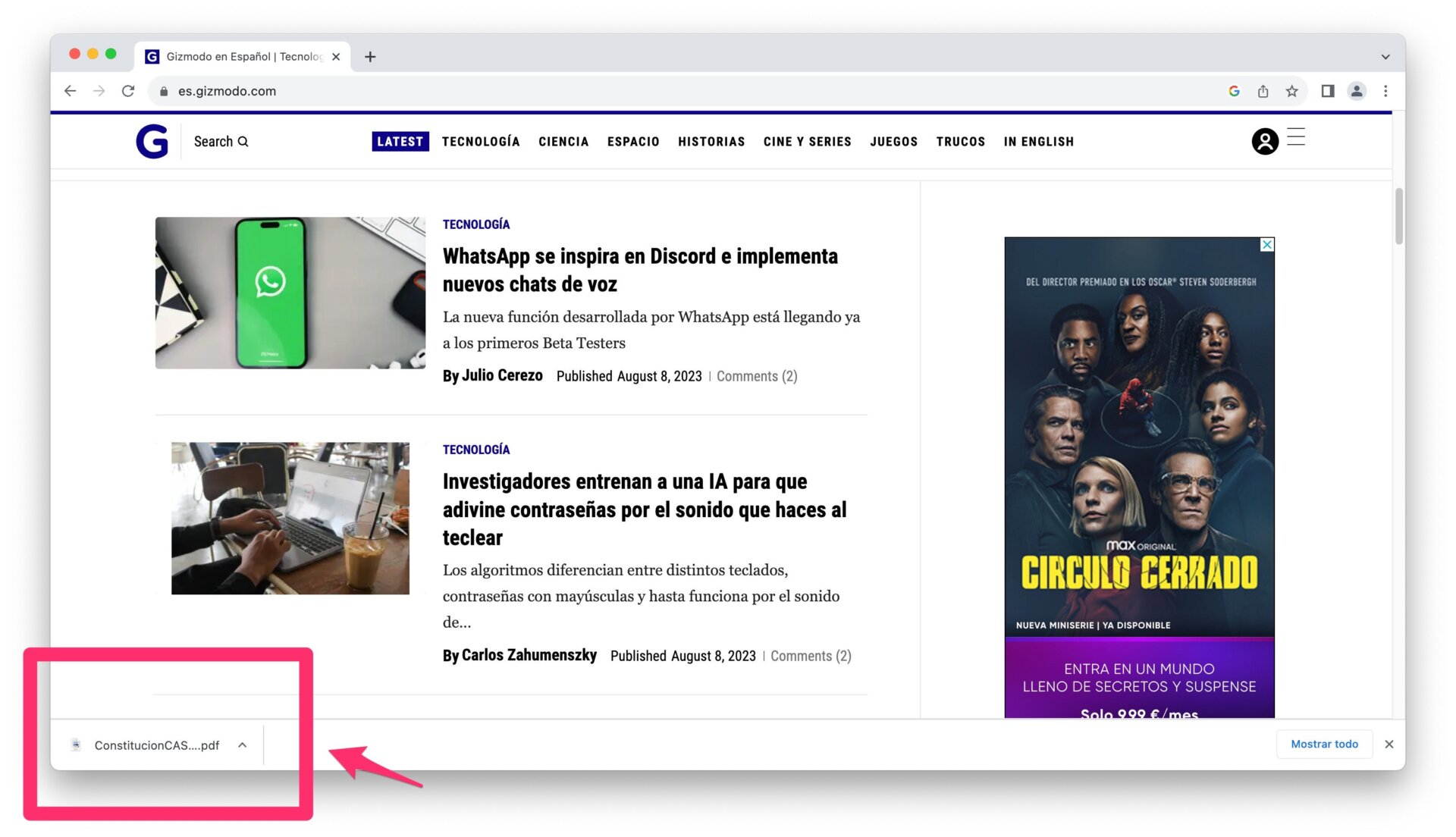 La barra de descargas en la parte inferior del navegador ha desaparecido con la última actualización