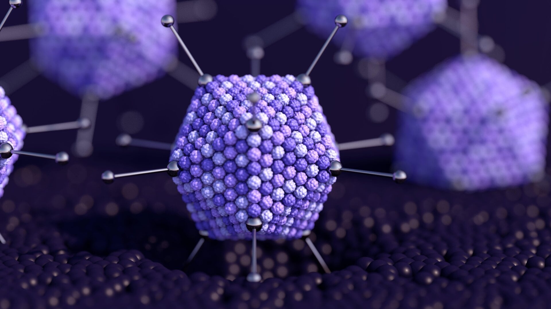 Una ilustración 3D de adenovirus.
