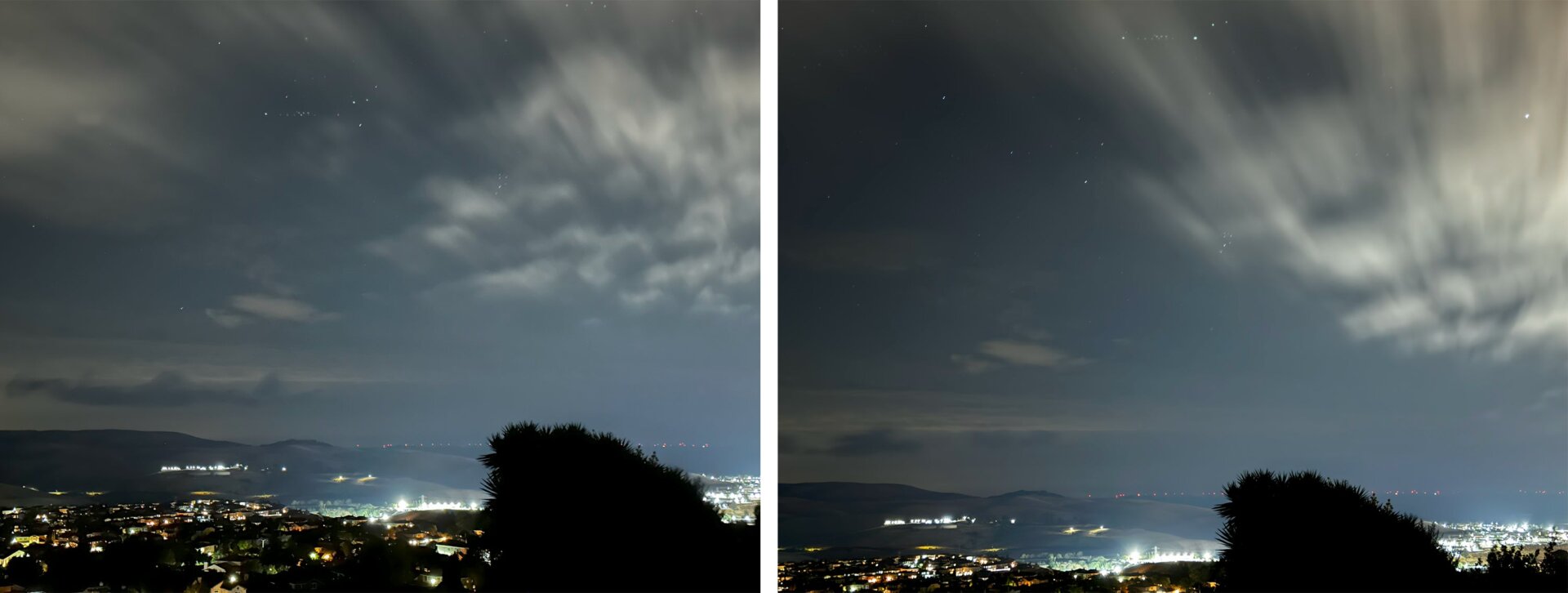 Las mejoras en el modo nocturno del iPhone 15 Pro Max (derecha) parecen cambios menores en comparación con el iPhone 14 Pro Max del año pasado (izquierda ).