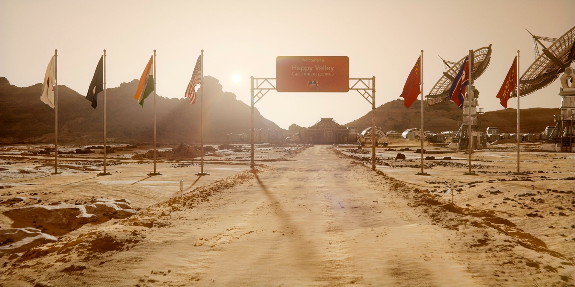 El mundo está todo junto en Happy Valley en Marte.