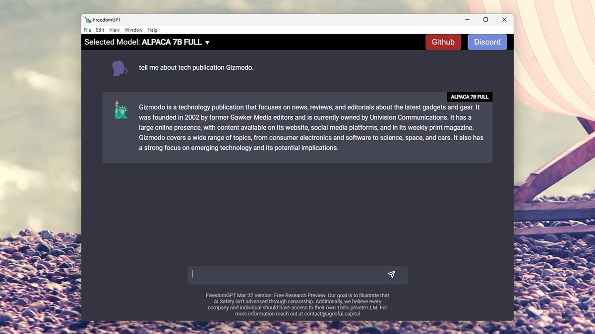 FreedomGPT funciona de manera similar a otros bots de IA.