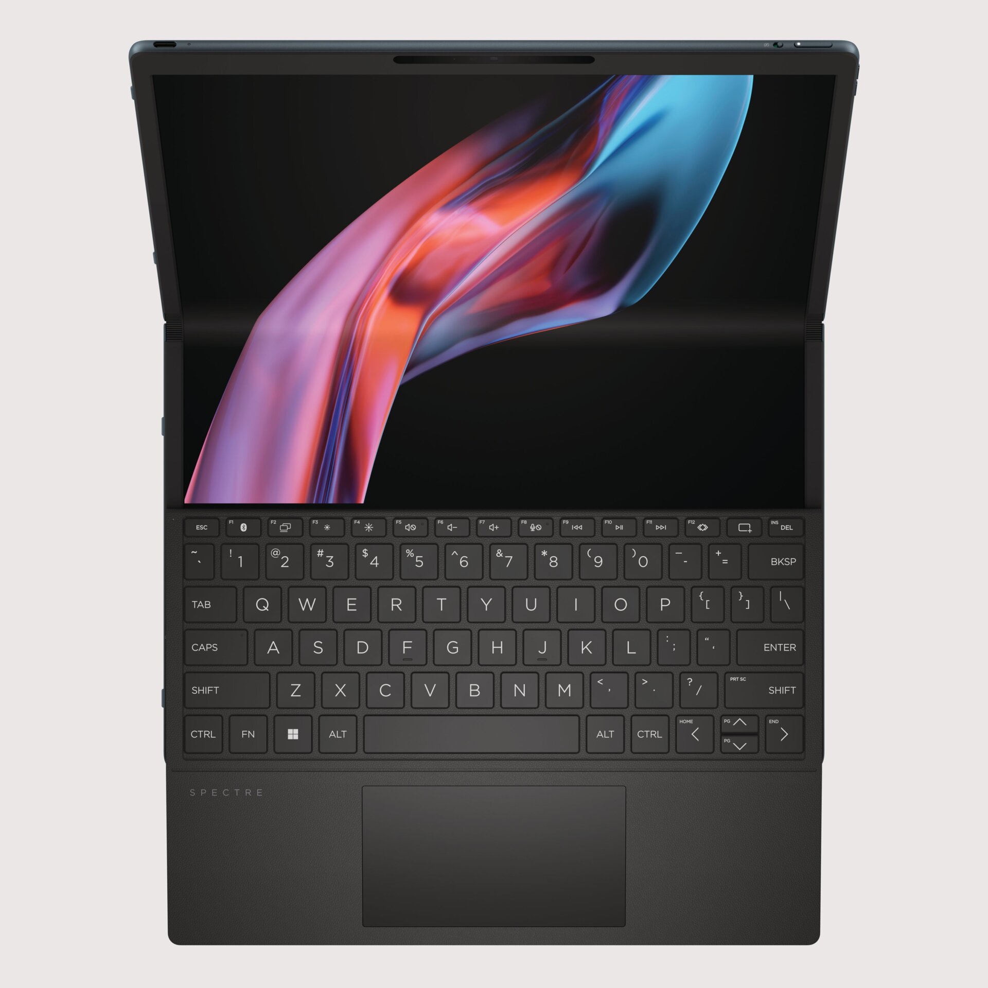 El teclado del HP Spectre puede ubicarse en la mitad de la pantalla inferior, lo que permite a los usuarios tener diferentes aplicaciones ejecutándose en la parte inferior.