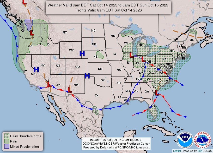 Pronóstico de la NOAA para el sábado 14 de octubre. 