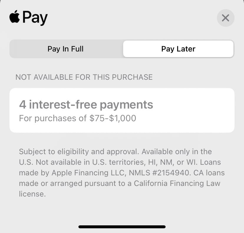 Una prueba de Gizmodo de Apple Pay Later muestra el aumento de la compra mínima.