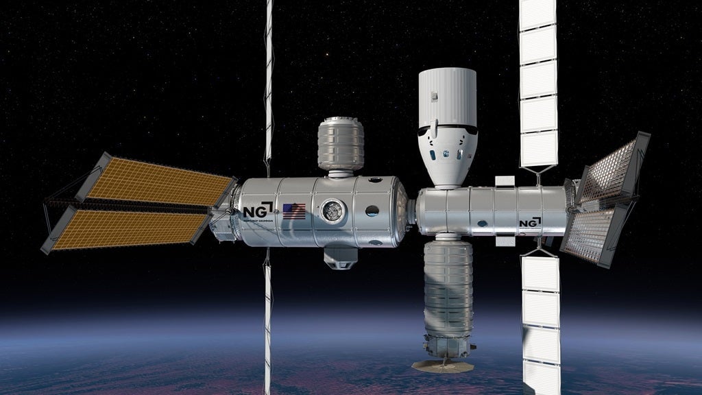Una representación de la estación espacial propuesta por Northrop Grumman en virtud del Acuerdo de la Ley Espacial de la NASA, que servirá como uno de los reemplazos de la ISS  si la empresa continúa trabajando en ello.