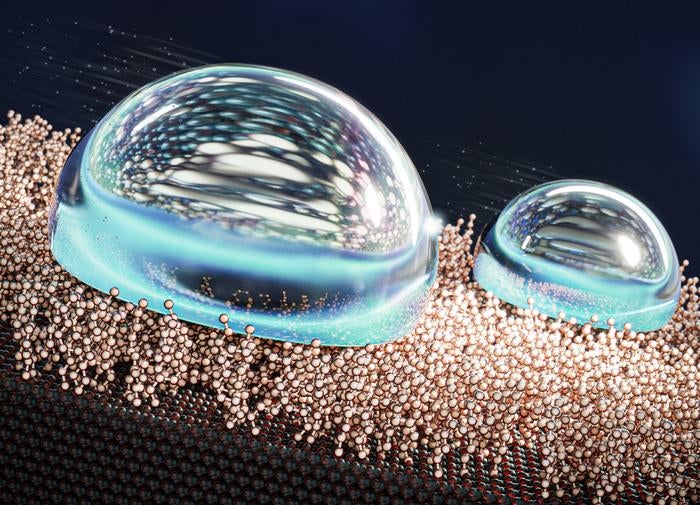 Imagen conceptual que muestra las gotas sobre la superficie diseñada.