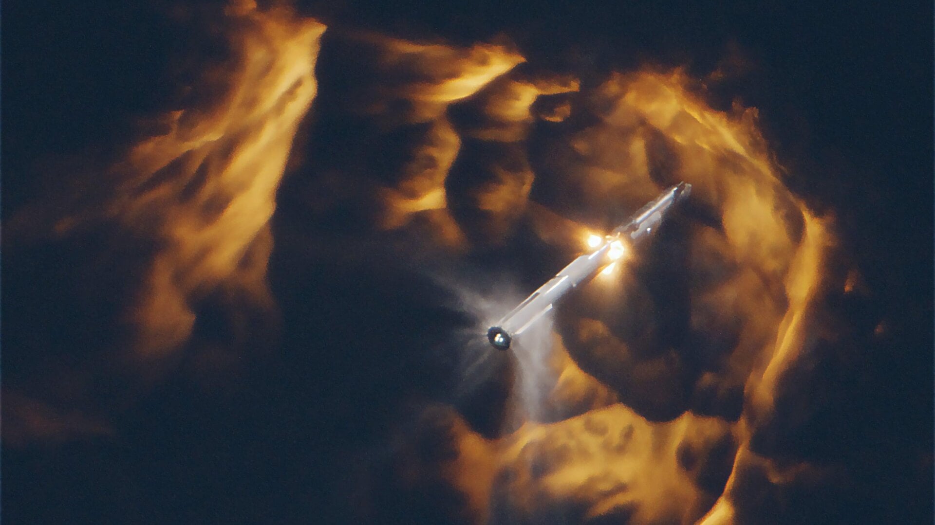 Las cámaras de seguimiento capturaron esta sorprendente vista de Starship durante la separación del escenario, el 18 de noviembre de 2023.