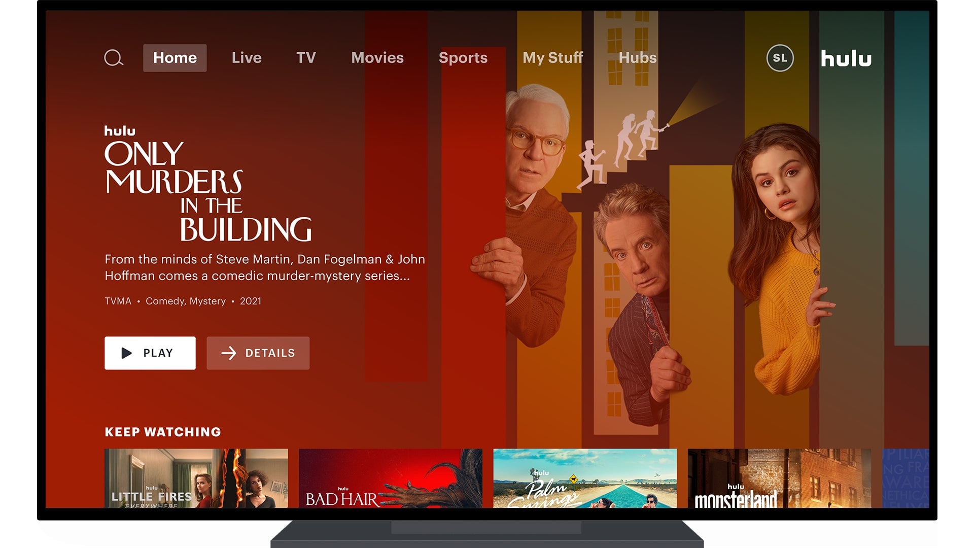La pantalla de inicio de Hulu.