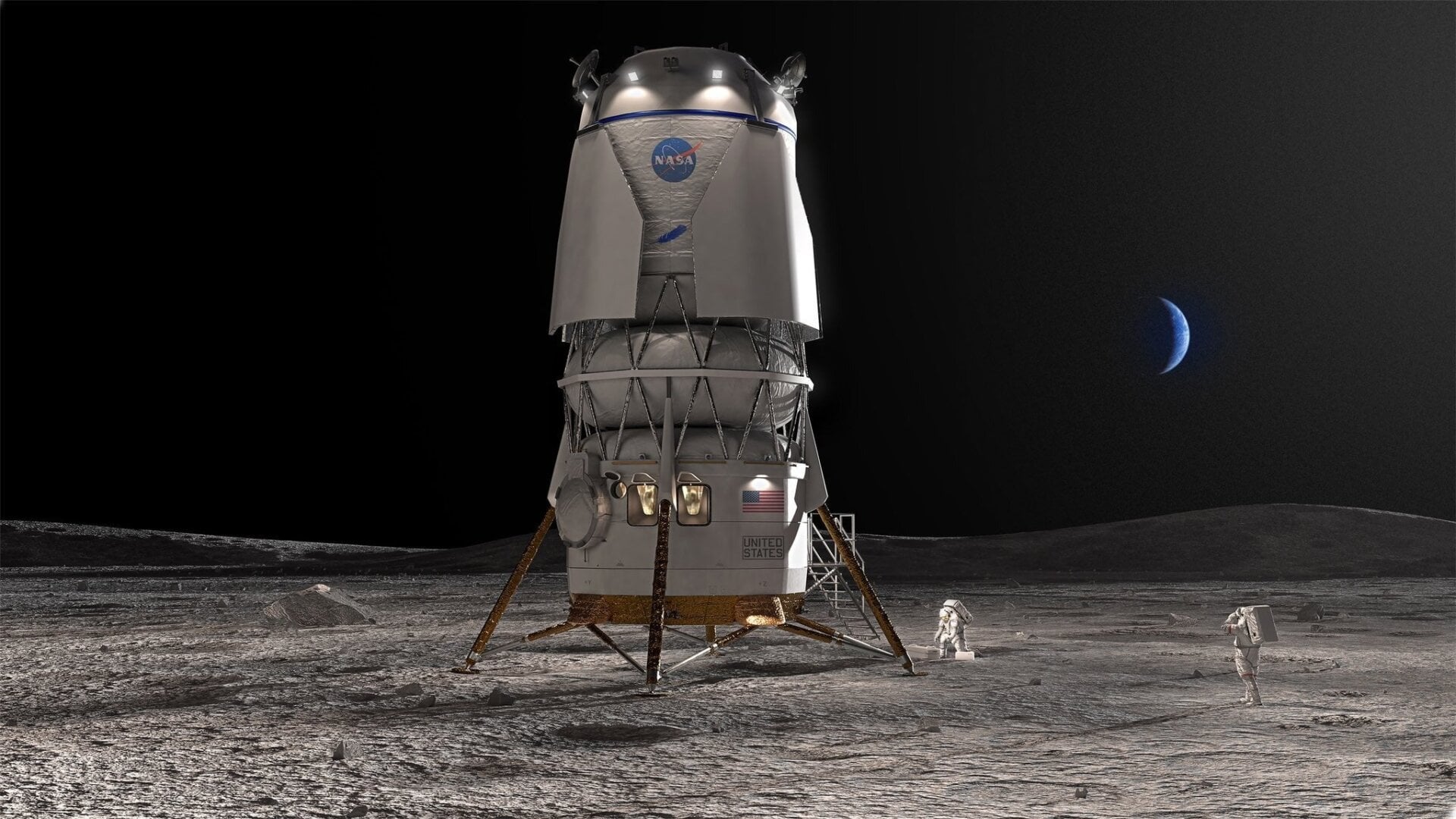 Imagen conceptual del sistema de aterrizaje humano de Blue Origin.