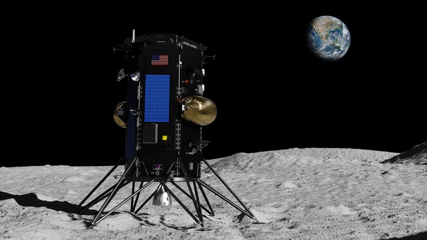 Representación artística del módulo de aterrizaje lunar IM-1 de Intuitive Machines. 