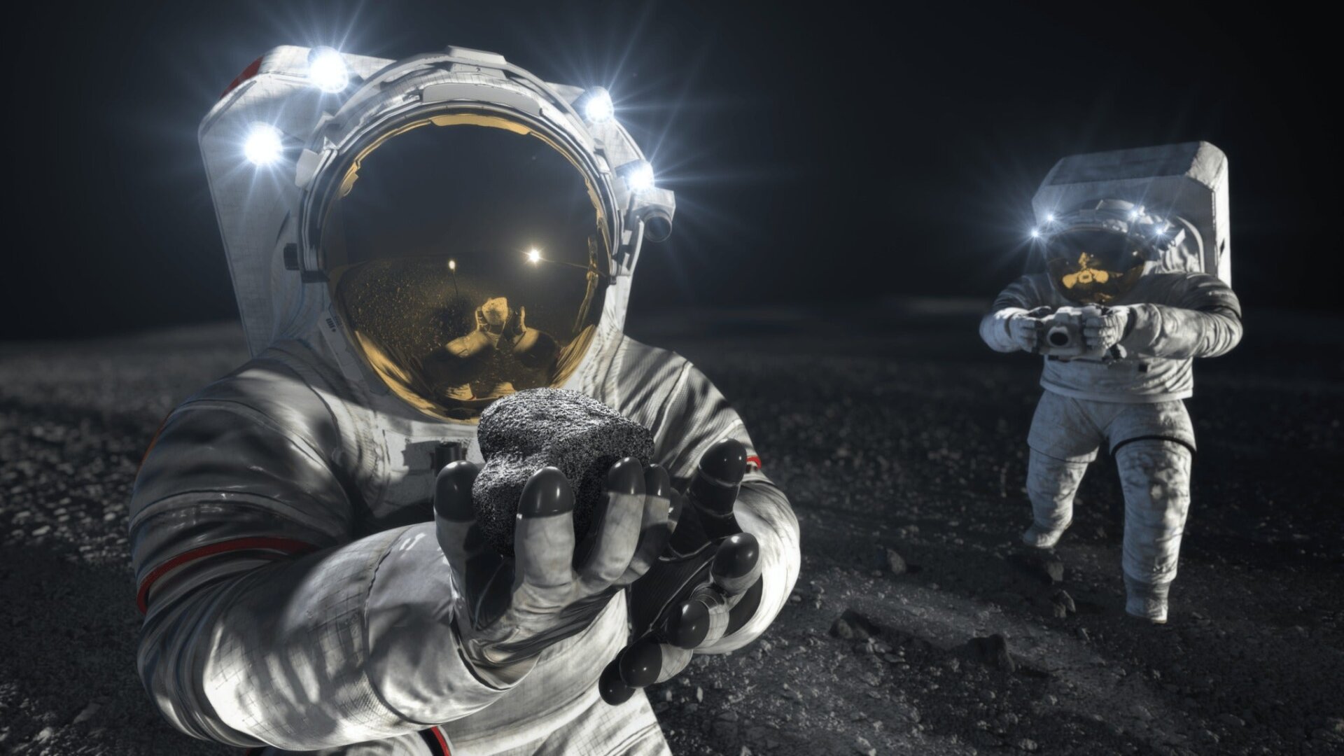 Impresión artística de una futura misión Artemisa a la superficie lunar.