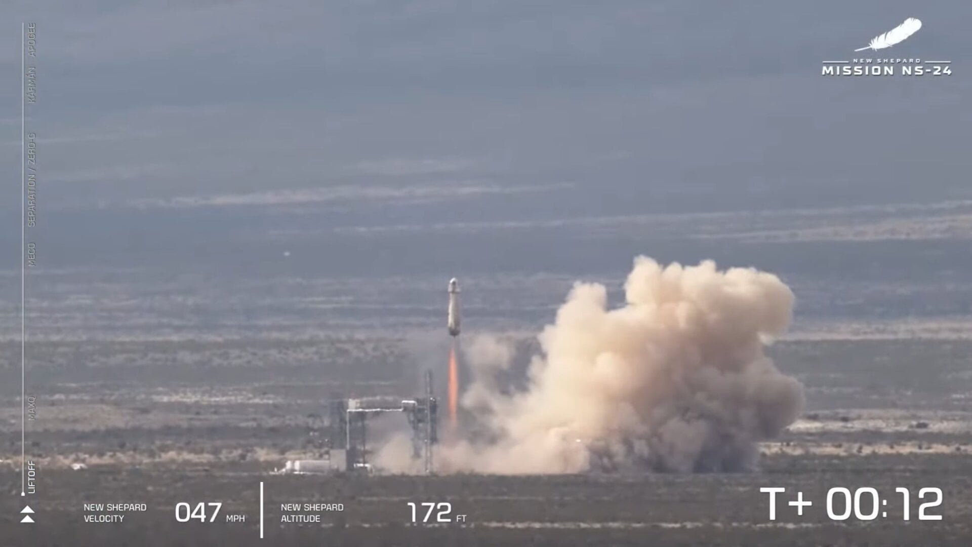 New Shepard limpiando la torre durante el lanzamiento, 19 de diciembre de 2023.